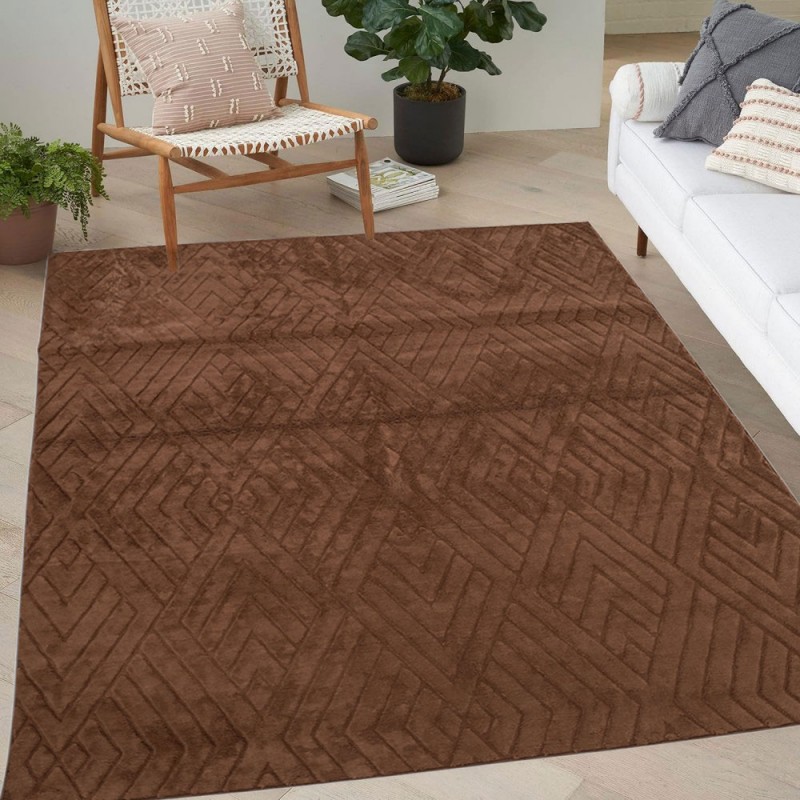 Γούνινο Χαλί Ανάγλυφο "COZY' Μονόχρωμο Καφέ 160x210cm MSC-003-BR-160