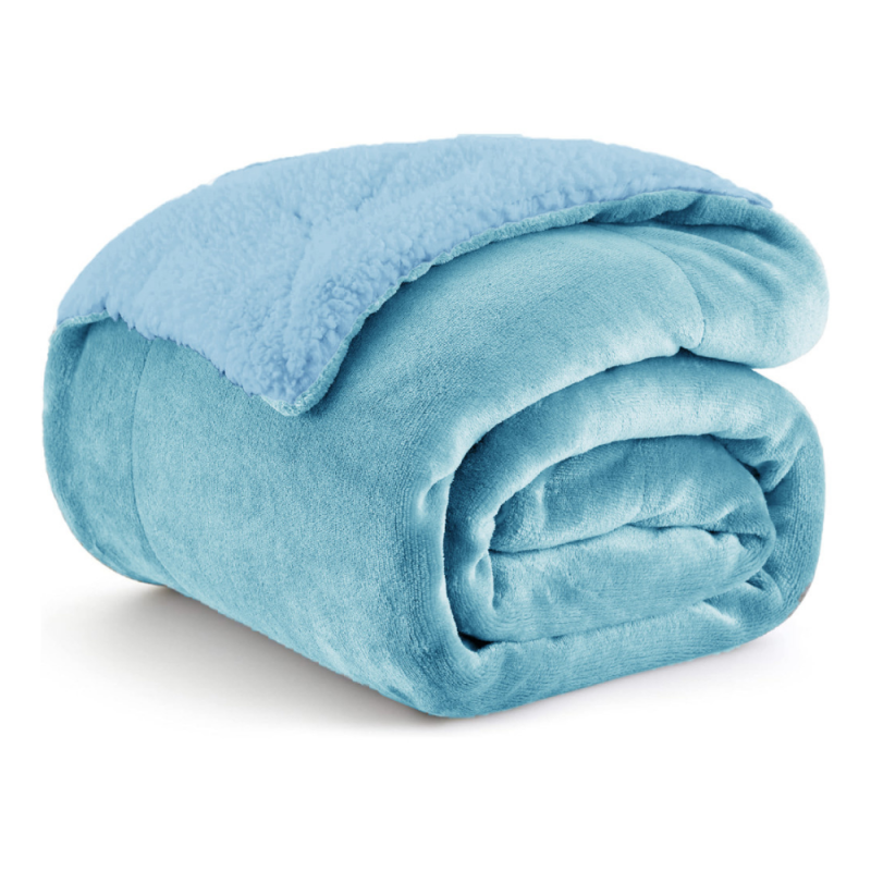 1+1 ΔΩΡΟ Κουβέρτα Υπέρδιπλη Flannel Sherpa 220X240 Σιέλ-Γαλάζιο BL010
