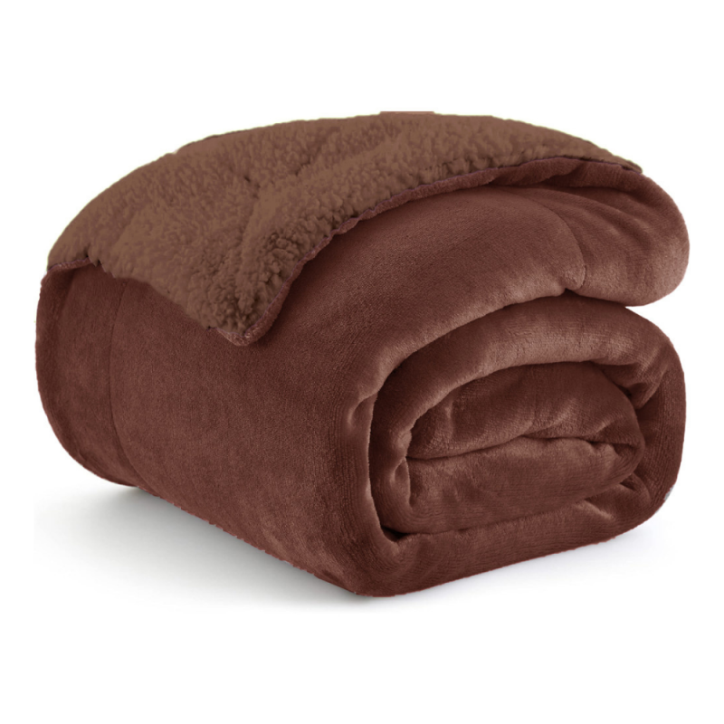 1+1 ΔΩΡΟ Κουβέρτα Υπέρδιπλη Flannel Sherpa 220X240 Καφέ BL009