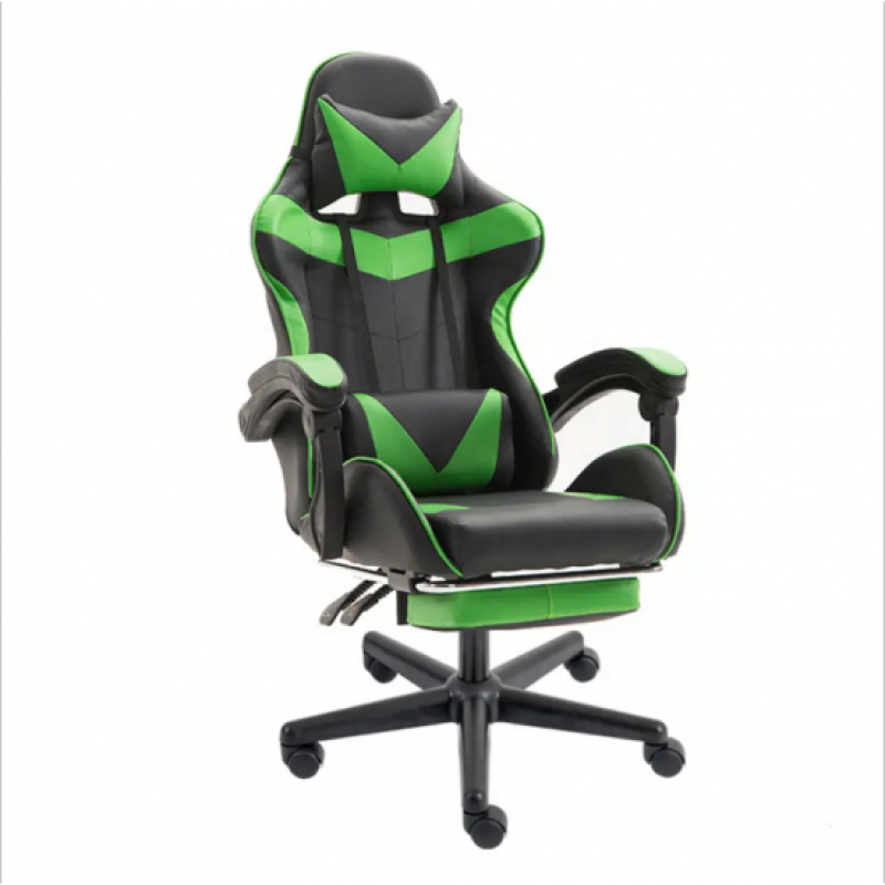 ΕΚΘΕΣΙΑΚΗ Καρέκλα γραφείου Gaming Δερματίνης με ανάκληση και υποπόδιο σε  Πράσινο B-GMC-GREEN