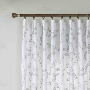 Κουρτίνα Leaves Λευκή με Γκρι Κέντημα Με Τρέσα 270x270cm 6020-3