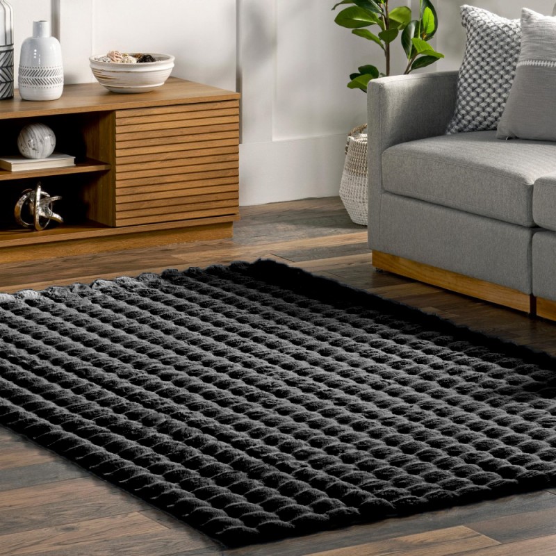 Γούνινο Χαλί Rabbit Bubble Μονόχρωμο Μαύρο RBTBU-BL - 200X250CM