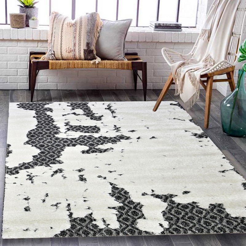 Χαλιά Ανάγλυφα Castello Ανθρακί-Λευκό 240x300 E2483-AW-240